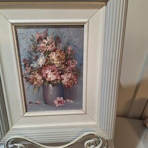 Framed Pink Floral Canvas Art in White Frame